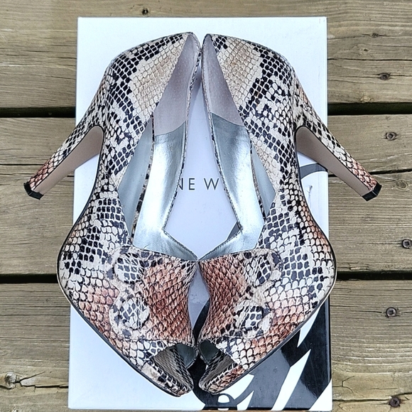Nine West Shoes - Nine West Snakeskin-look Peep-Toe Pumps, 7.5M